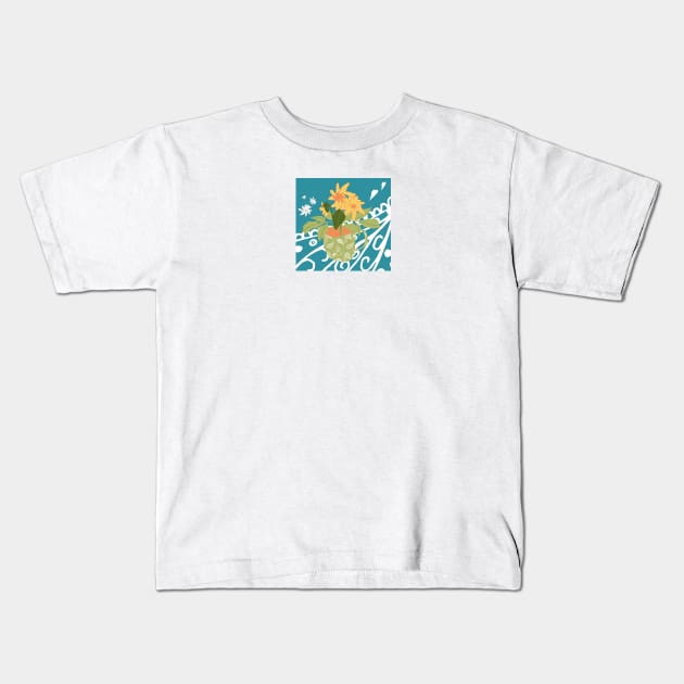 Pot Plant And Paisley On Teal. Kids T-Shirt by SalsySafrano